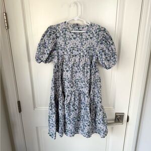 Il Gufo Lilac Purple Floral Girls Tiered Puff Sleeve Dress 10 10A Made in Italy